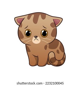 Sad Kawaii Bengal Cat Cartoon Animal Illustration 