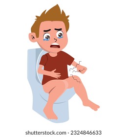 trauriger Junge weint auf der Toilette.