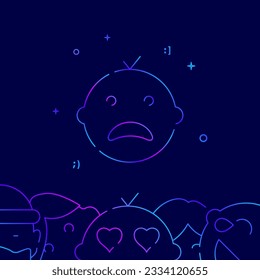 Icono vectorial de línea de gradiente de grito de niño triste, ilustración simple en un fondo azul oscuro, borde inferior relacionado con emoticonos.