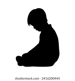 Sad kid sitting and holding head, worried about something, kid feeling upset, sad, unhappy or disappoint crying lonely