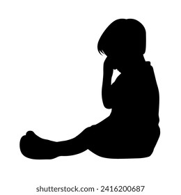 Sad kid sitting and holding head, worried about something, kid feeling upset, sad, unhappy or disappoint crying lonely