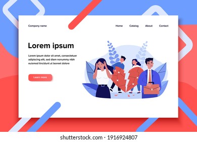 Sad kids holding broken heart and looking at parents. Family, child, quarrel flat vector illustration. Divorce and relationship concept for banner, website design or landing web page