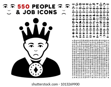 Sad King pictograph with 550 bonus pitiful and glad men images. Vector illustration style is flat black iconic symbols.