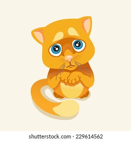 Sad kitten with big eyes. Vector illustration