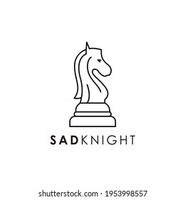 sad knight chess icon line art logo design vector