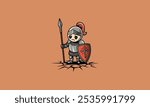 Sad knight holding a spear and shield, standing on cracked ground.