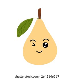 Sad, lazy, wink expression face pear cartoon character. emoticon stock element