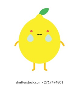 Carácter triste del limón que llora con la ilustración plana amarilla brillante de las gotas de lágrimas conveniente para las emociones que cuentan el contenido de los niños y las imágenes expresivas