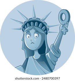 
Sad Liberty Statue Holding Female Gender Symbol Vector Illustration. Unhappy American women suffering discrimination against basic rights
