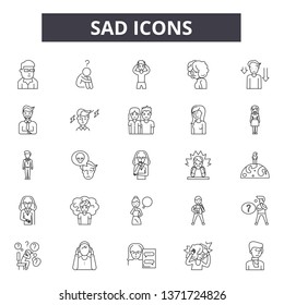 Sad line icons, signs set, vector. Sad outline concept, illustration: sad,happy,face,emotsmile,web,emotion