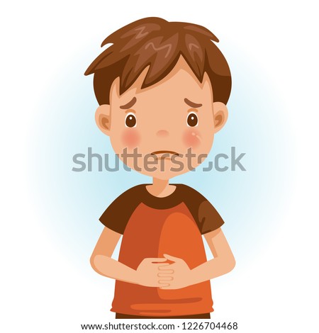 Sad Little boy. The face expresses regret. Child lament standing. Looking straight at you. Vector cartoons and illustrations isolated on white background. 
