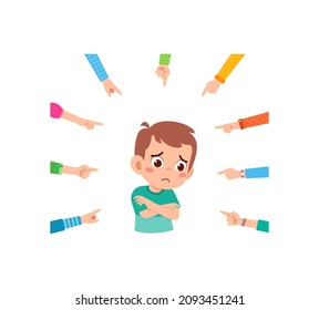 sad little boy get bullied and everyone pointing