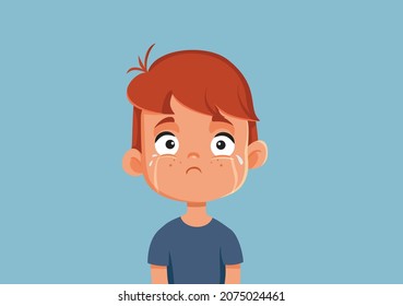 Sad Little Boy Vector Cartoon Character Illustration. Upset child crying out of despair and regret expressing grief and sadness
