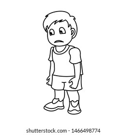 Sad little boy. Vector illustration with continuous lines on white background. 