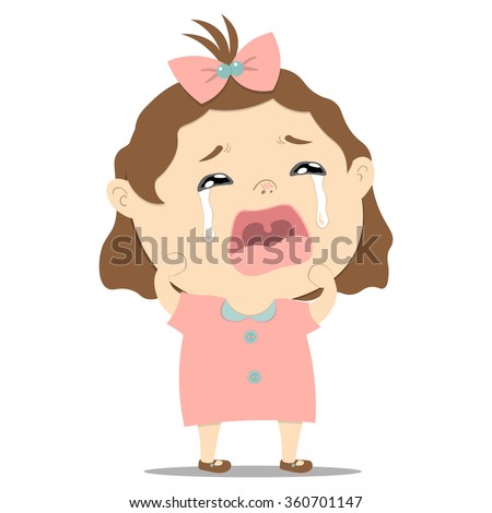 sad little cute baby girl crying on white background vector illustration