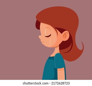 
Sad Little Girl Crying Alone Vector Character. Child Abuse Victim Feeling Desperate And Afraid
