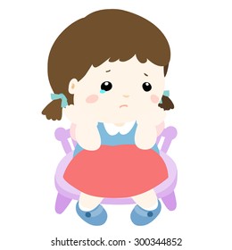 sad little girl on white background vector illustration