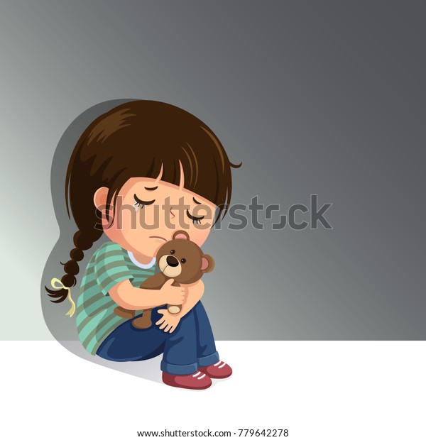 Image Vectorielle De Stock De Triste Petite Fille Assise Seule Avec