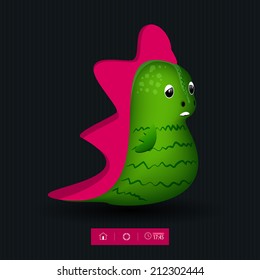 Sad little green dragon with pink crest on a dark background