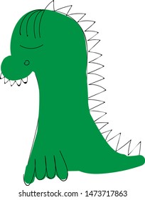 Un pequeño y triste dragón verde, vector, dibujo de color o ilustración.