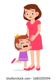 sad little kid girl cry with mom