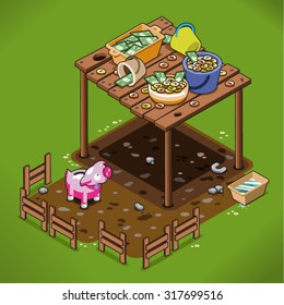 Sad little piggy bank yearning for a huge amount of money out of reach (isometric illustration)
