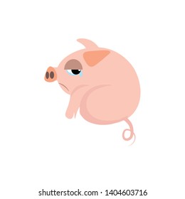 A Sad Little Piglet Facing Away From View, Vector, Color Drawing Or Illustration. 