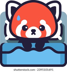 Sad little red panda in bed, sickness and sadness vector