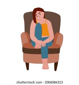 sad lonely depressed woman sitting in a chair. depression and mental health. mental disorders and psychotherapy. stock vector illustration of a girl on a white background.
