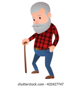 Sad lonely old man.Isolated vector illustration.