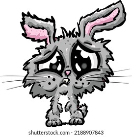 Sad Looking Cute Grey Bunny Cartoon Mascot Logo