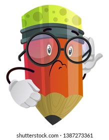 Sad looking red pencil illustration vector on white background