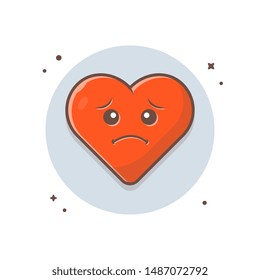 Sad Love Mascot Vector Icon Illustration. Sad Red Heart Symbol Of Romantic Marriage in Relationship with Hand  White Isolated. Flat Cartoon Style Suitable for Web Landing Page, Banner, Flyer