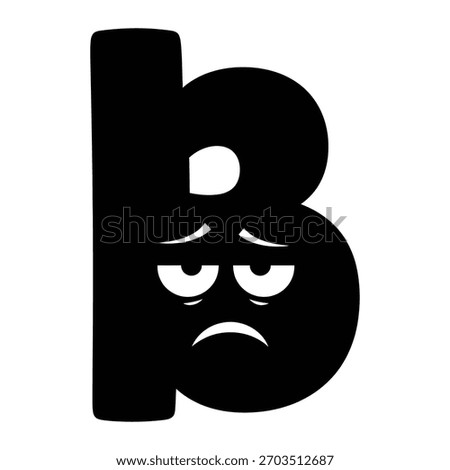 Sad Lowercase Letter B Illustration Expressing Negative Emotions and Feelings of Disappointment in Black and White Style