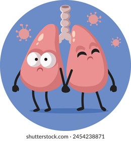 
Sad Lungs Mascot Infected with Viral Disease Vector Cartoon Illustration. Pulmonary disease concept medical drawing 
