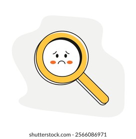 Sad magnifying glass. Concept of 404 page or site search, nothing found. Cute magnifying glass doodle vector illustration