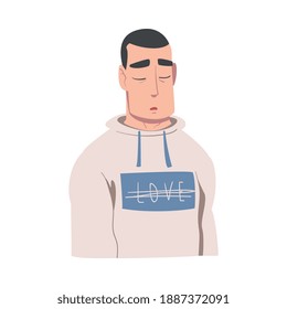 Sad Male Character Suffering Because of Lost Love and Heartbreak Vector Illustration