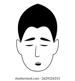 Sad male face with lowered eyebrows and closed mouth.
