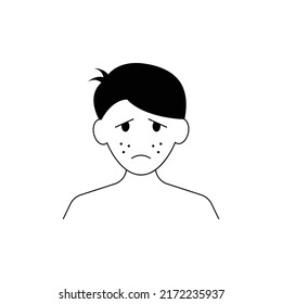 Sad man with acne on the face icon design isolated on white background
