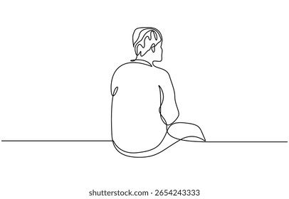 sad man alone concept continuous one line drawing, Simple one line drawing of a depressed, stressed out man Transparent, elements are drawn on white background.