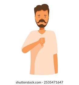 Sad man with beard and mustache is showing thumbs down gesture