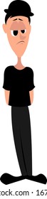 Sad man in black, illustration, vector on white background.