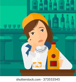 Sad man with bottle and glass.