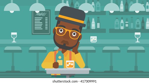 Sad man with bottle and glass.