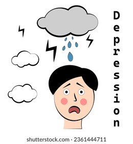 Sad man with clouds over the head