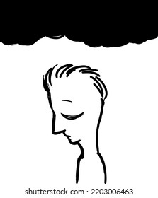 Sad man, clouds over him