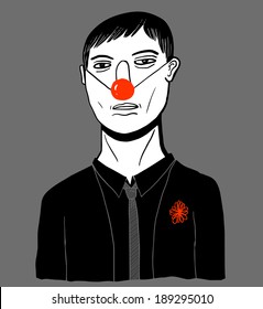 Sad man with clown nose