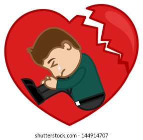 Sad Man Crying in a Broken Heart