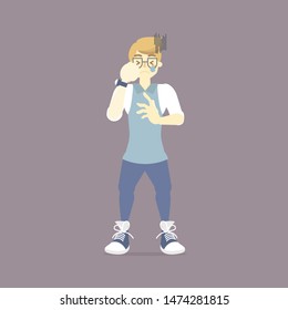 sad man crying, depression and melancholy concept, vector illustration cartoon flat character design clip art