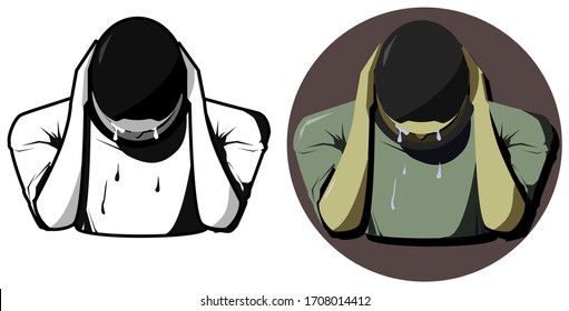 Sad Man Crying Flat Vector 
